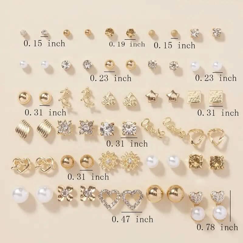 30-Pairs: Alloy Full Rhinestones Love Round Faux Pearl Letter Stud Earrings Set DailySale