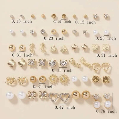 30-Pairs: Alloy Full Rhinestones Love Round Faux Pearl Letter Stud Earrings Set DailySale
