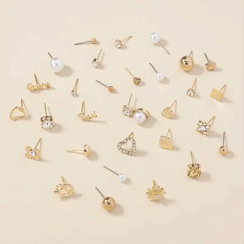30-Pairs: Alloy Full Rhinestones Love Round Faux Pearl Letter Stud Earrings Set DailySale