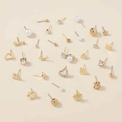 30-Pairs: Alloy Full Rhinestones Love Round Faux Pearl Letter Stud Earrings Set DailySale