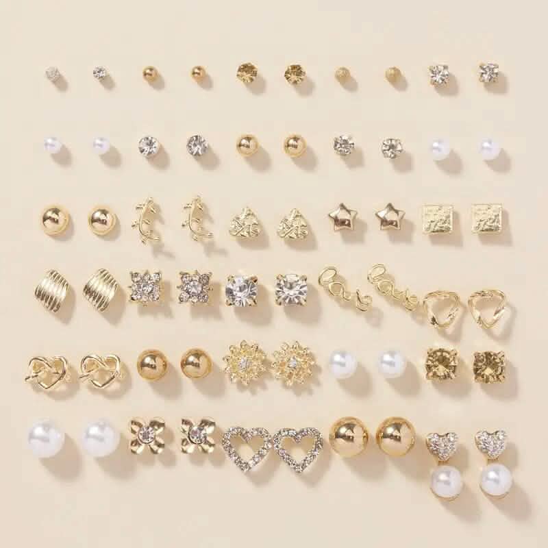 30-Pairs: Alloy Full Rhinestones Love Round Faux Pearl Letter Stud Earrings Set DailySale