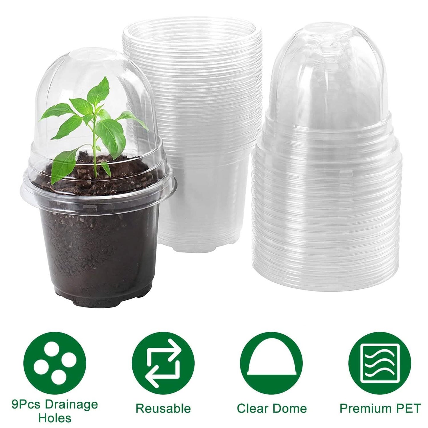 30-Pieces: Plant Nursery Pots PET Flower Seed Starting Pots Container with Dome Drainage Holes DailySale