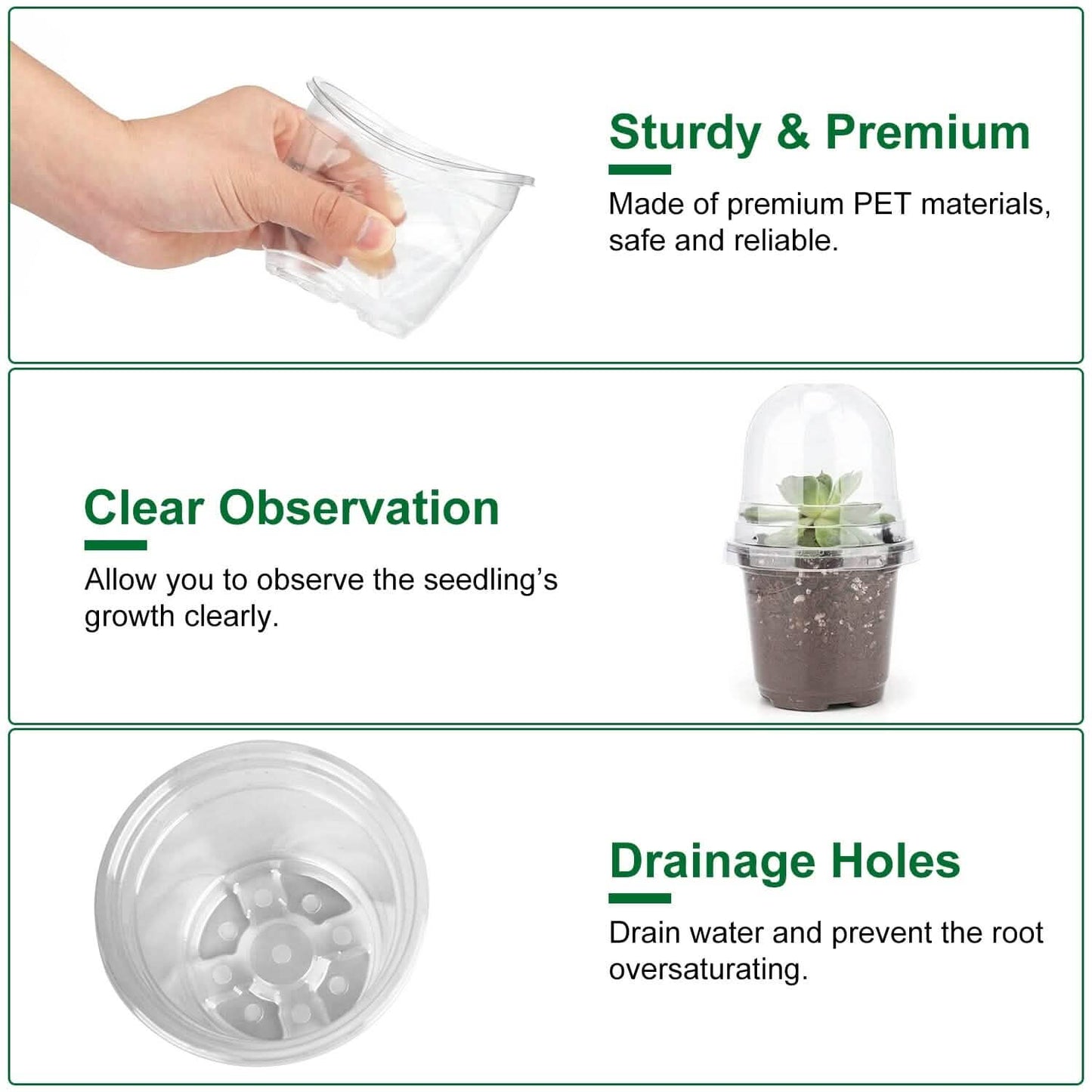 30-Pieces: Plant Nursery Pots PET Flower Seed Starting Pots Container with Dome Drainage Holes DailySale