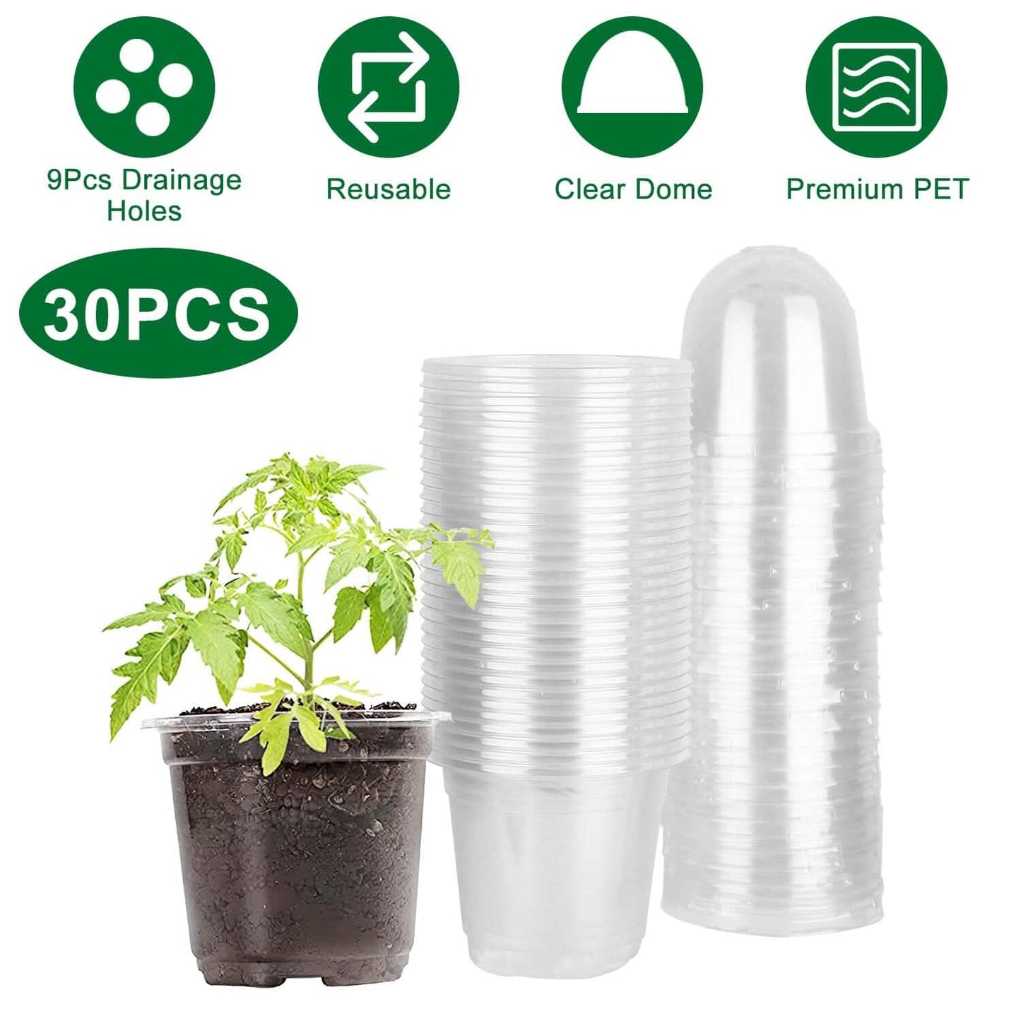 30-Pieces: Plant Nursery Pots PET Flower Seed Starting Pots Container with Dome Drainage Holes DailySale