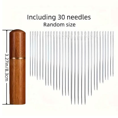 30-Pieces: Self-Threading Random Sizes Needles with Wooden Storage Tube DailySale
