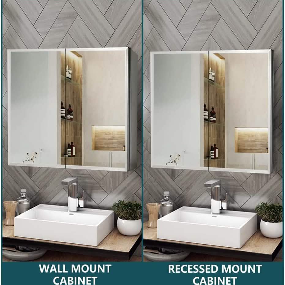 30" W X 26" H Aluminum Bathroom Mirror Medicine Cabinet with Dual Mirrors DailySale