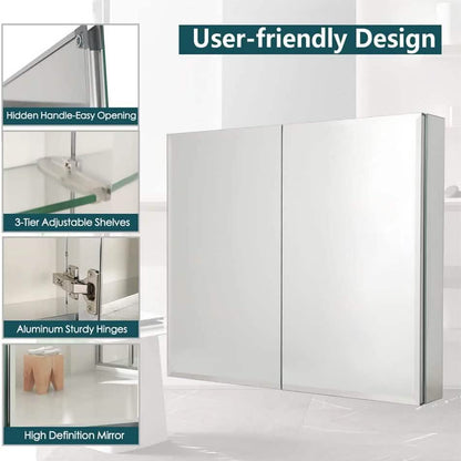 30" W X 26" H Aluminum Bathroom Mirror Medicine Cabinet with Dual Mirrors DailySale