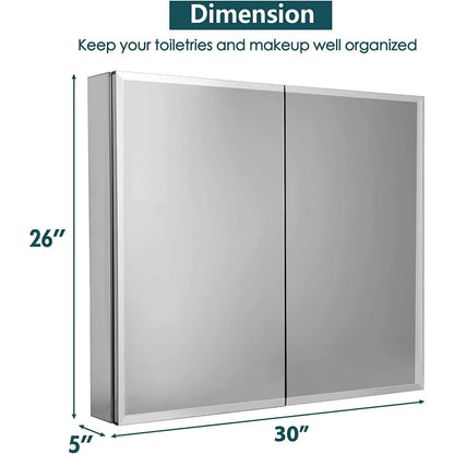 30" W X 26" H Aluminum Bathroom Mirror Medicine Cabinet with Dual Mirrors DailySale