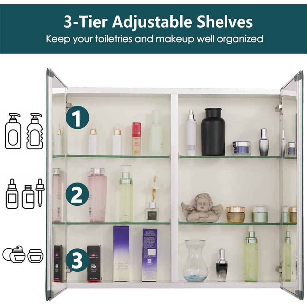 30" W X 26" H Aluminum Bathroom Mirror Medicine Cabinet with Dual Mirrors DailySale