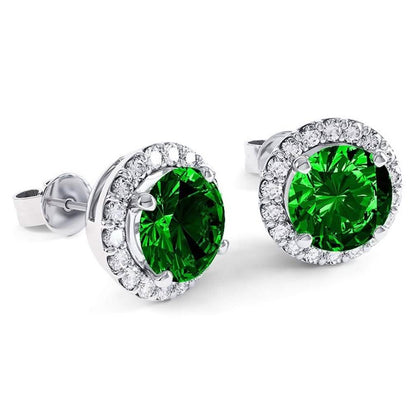 3.00 CTTW Emerald Halo Sterling Silver Studs DailySale