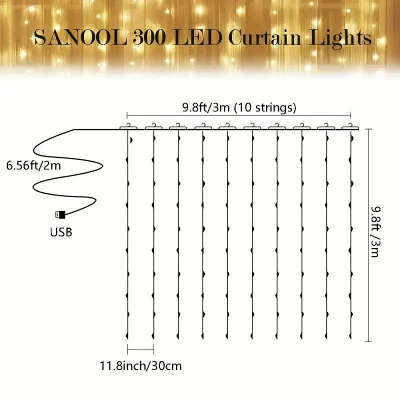 300 LED Curtain Fairy Lights DailySale