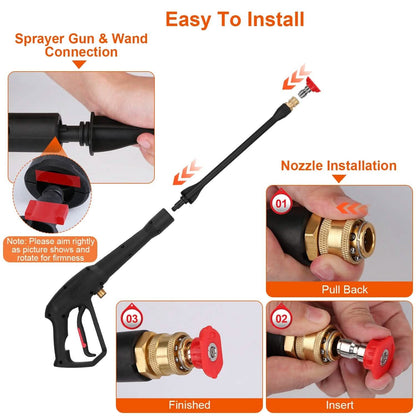 3000PSI Pressure Washer Gun Car Foam Sprayer with Jet Wand 5 Nozzle Tips M22-14 Connector DailySale