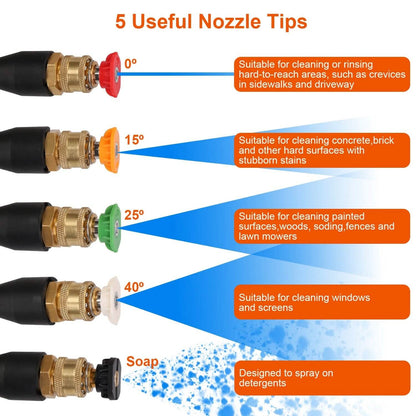 3000PSI Pressure Washer Gun Car Foam Sprayer with Jet Wand 5 Nozzle Tips M22-14 Connector DailySale