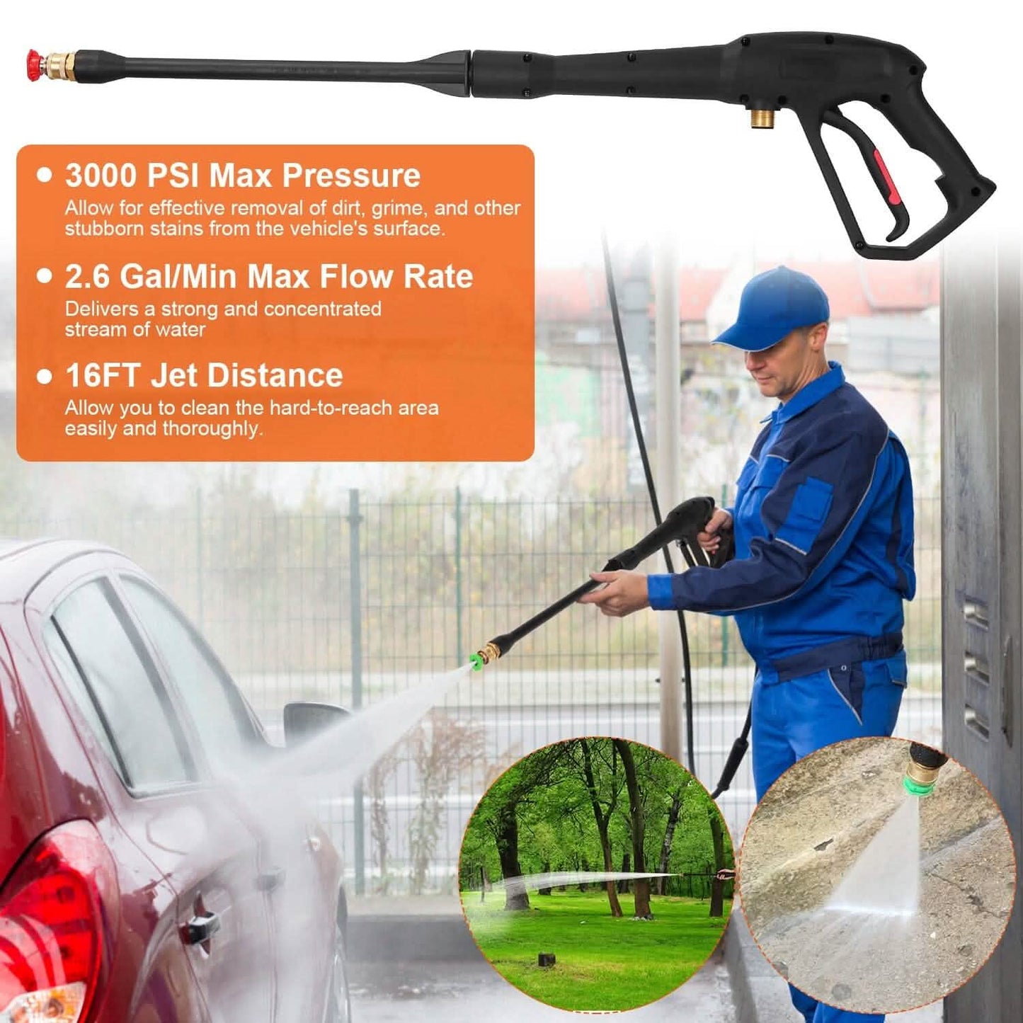 3000PSI Pressure Washer Gun Car Foam Sprayer with Jet Wand 5 Nozzle Tips M22-14 Connector DailySale