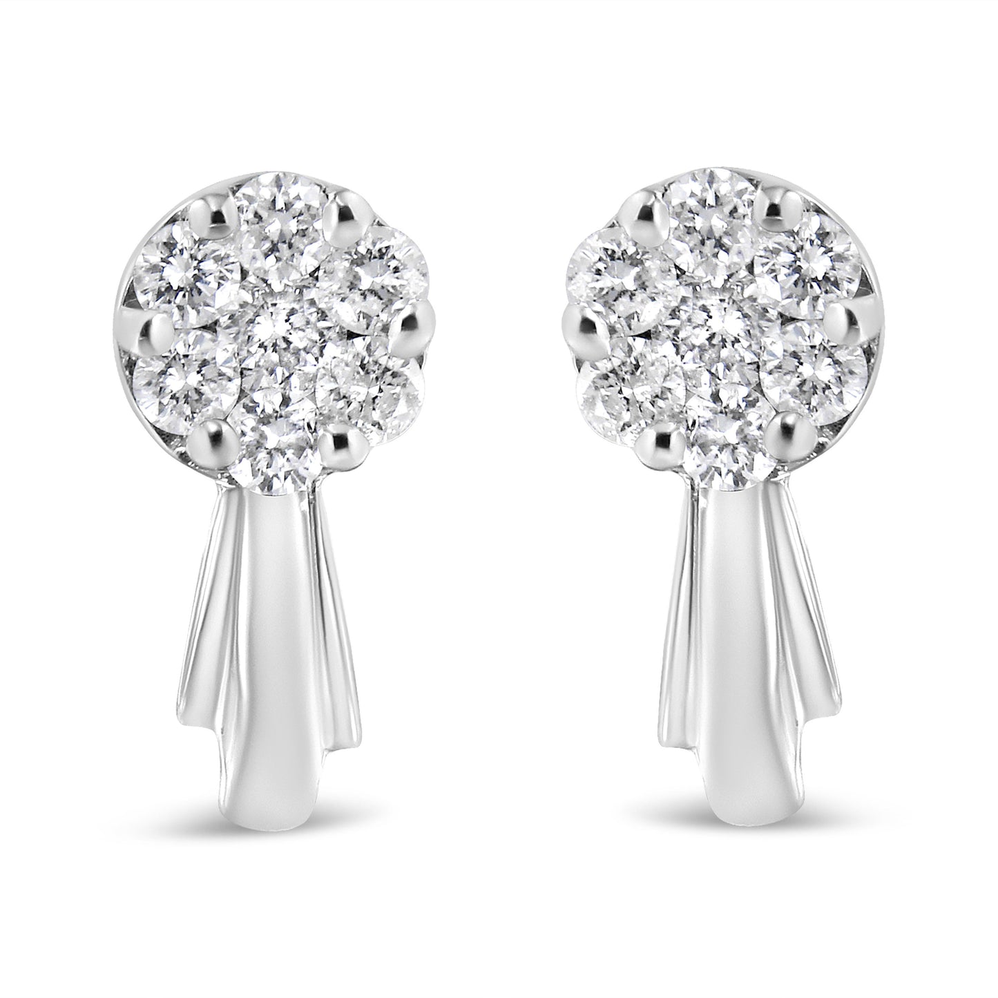 14K White Gold 3/4 Cttw Diamond Floral Cluster Drop and Dangle Stud Earrings (H-I Color, I1-I2 Clarity) Bids.com