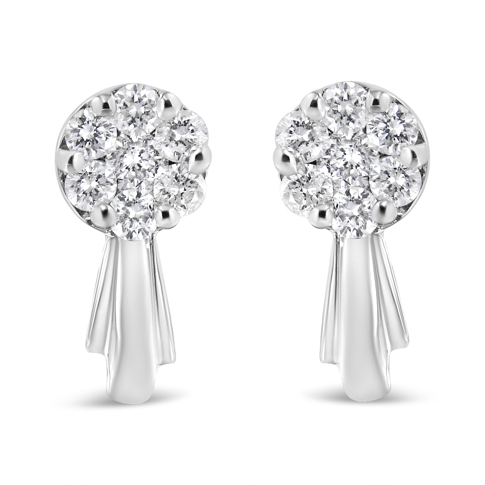 14K White Gold 3/4 Cttw Diamond Floral Cluster Drop and Dangle Stud Earrings (H-I Color, I1-I2 Clarity) Bids.com