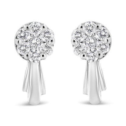 14K White Gold 3/4 Cttw Diamond Floral Cluster Drop and Dangle Stud Earrings (H-I Color, I1-I2 Clarity) Bids.com