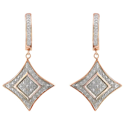 10K Rose Gold Plated Sterling Silver Round Cut Diamond Cushion Dangle Earrings (0.04 cttw, H-I Color, I2-I3 Clarity) Bids.com
