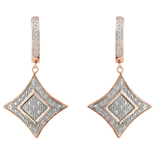10K Rose Gold Plated Sterling Silver Round Cut Diamond Cushion Dangle Earrings (0.04 cttw, H-I Color, I2-I3 Clarity) Bids.com