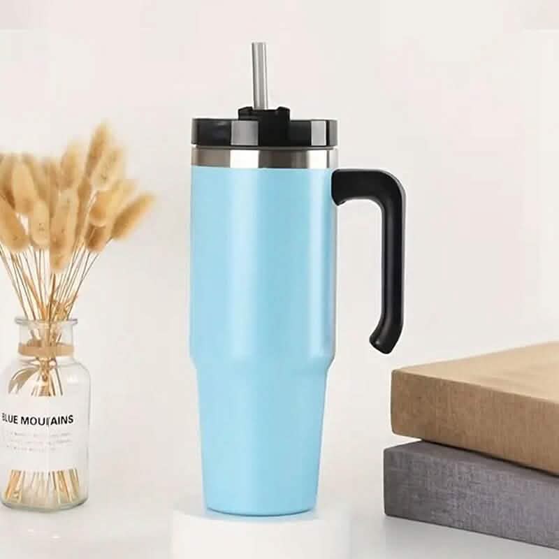 30.5 Oz 304 Stainless Steel Double Vacuum Portable Travel Cup with Handle and Straw DailySale