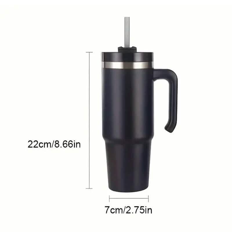 30.5 Oz 304 Stainless Steel Double Vacuum Portable Travel Cup with Handle and Straw DailySale