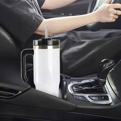 30.5 Oz 304 Stainless Steel Double Vacuum Portable Travel Cup with Handle and Straw DailySale