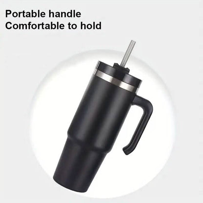30.5 Oz 304 Stainless Steel Double Vacuum Portable Travel Cup with Handle and Straw DailySale