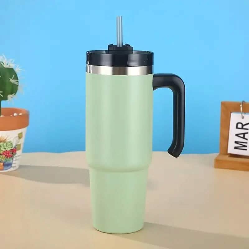 30.5 Oz 304 Stainless Steel Double Vacuum Portable Travel Cup with Handle and Straw DailySale