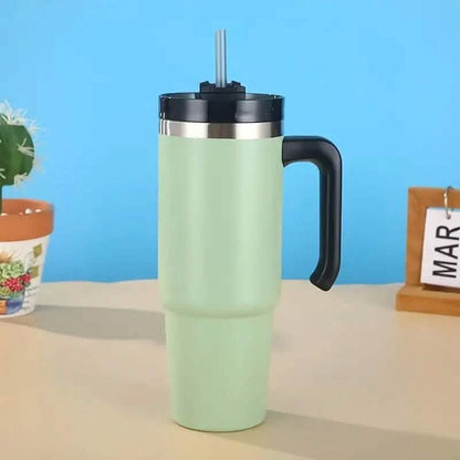 30.5 Oz 304 Stainless Steel Double Vacuum Portable Travel Cup with Handle and Straw DailySale