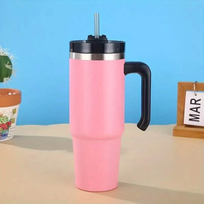 30.5 Oz 304 Stainless Steel Double Vacuum Portable Travel Cup with Handle and Straw DailySale