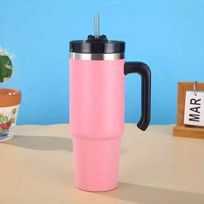 30.5 Oz 304 Stainless Steel Double Vacuum Portable Travel Cup with Handle and Straw DailySale
