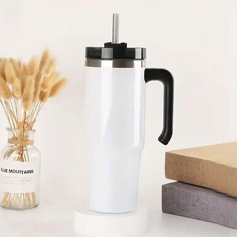 30.5 Oz 304 Stainless Steel Double Vacuum Portable Travel Cup with Handle and Straw DailySale