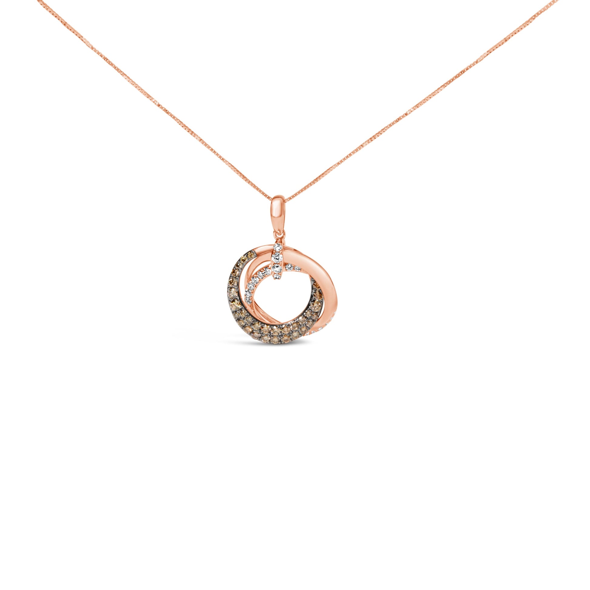 14K Rose Gold 3/4 Cttw Brown and White Diamond Interlocking Circle Hoop 18" Inch Pendant Necklace (G-H Color, SI2-I1 Clarity) Bids.com