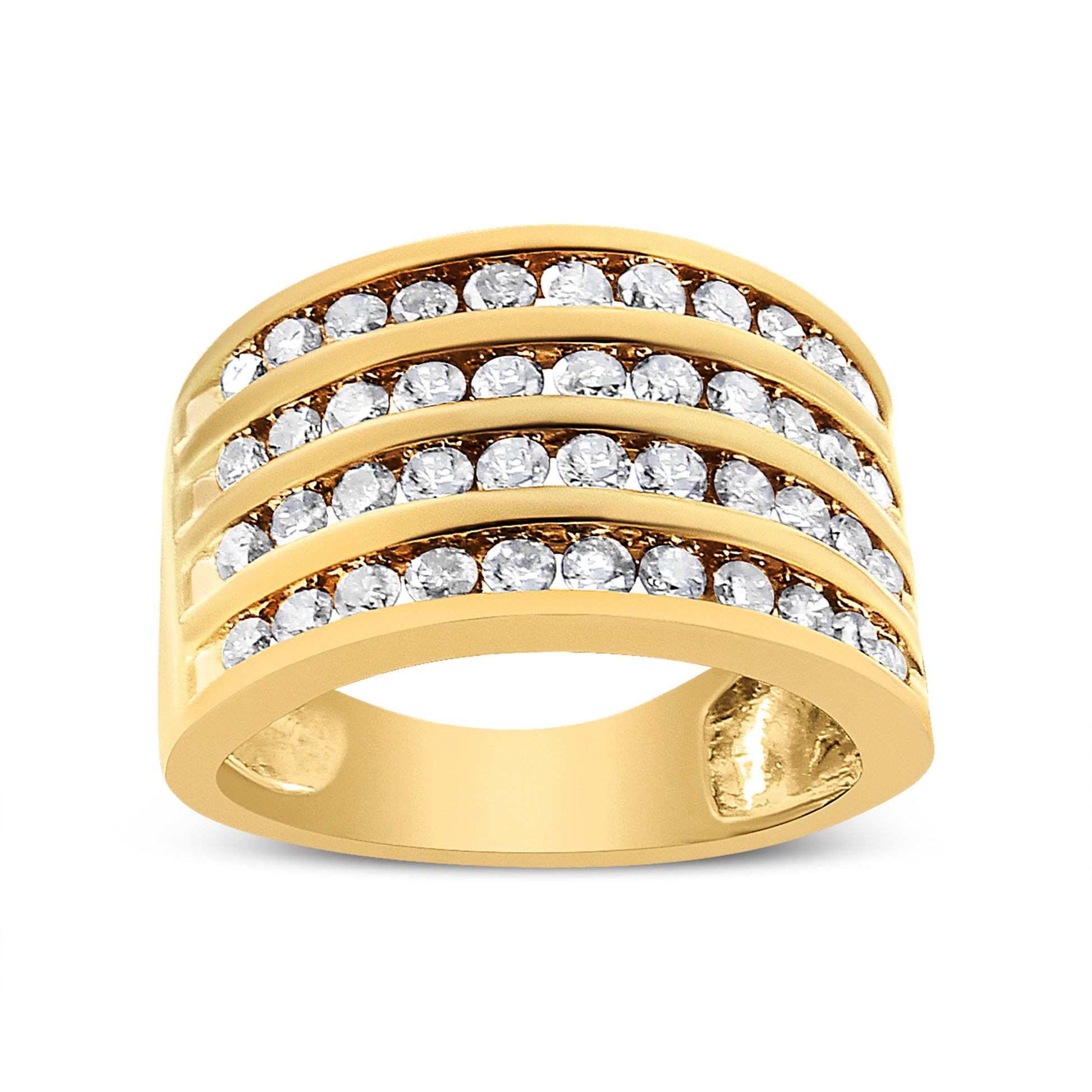 10K Yellow Gold Plated .925 Sterling Silver 1 1/2 Cttw Diamond 4 Row Channel Band Ring (Champagne Color, I2-I3 Clarity) Size 7 Bids.com
