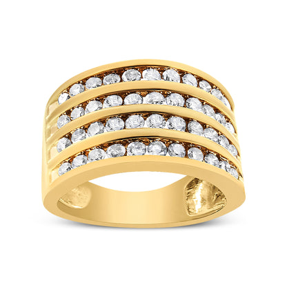 10K Yellow Gold Plated .925 Sterling Silver 1 1/2 Cttw Diamond 4 Row Channel Band Ring (Champagne Color, I2-I3 Clarity) Size 7 Bids.com