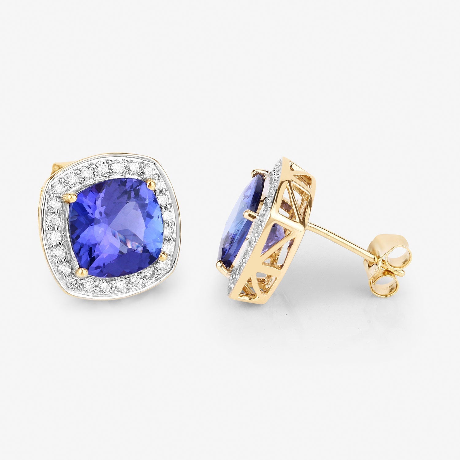 5.98 Carat Genuine Tanzanite and White Diamond 14K Yellow Gold Earrings Bids.com