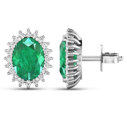 2.66 Carat Genuine Zambian Emerald and White Diamond 14K White Gold Earrings Bids.com