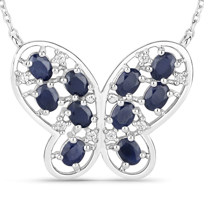 2.16 Carat Genuine Blue Sapphire and White Zircon .925 Sterling Silver Necklace Bids.com