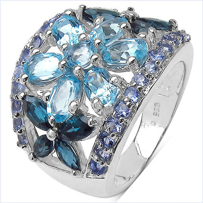 6.06 Carat Genuine Blue Topaz, London Blue Topaz & Tanzanite .925 Sterling Silver Ring Bids.com