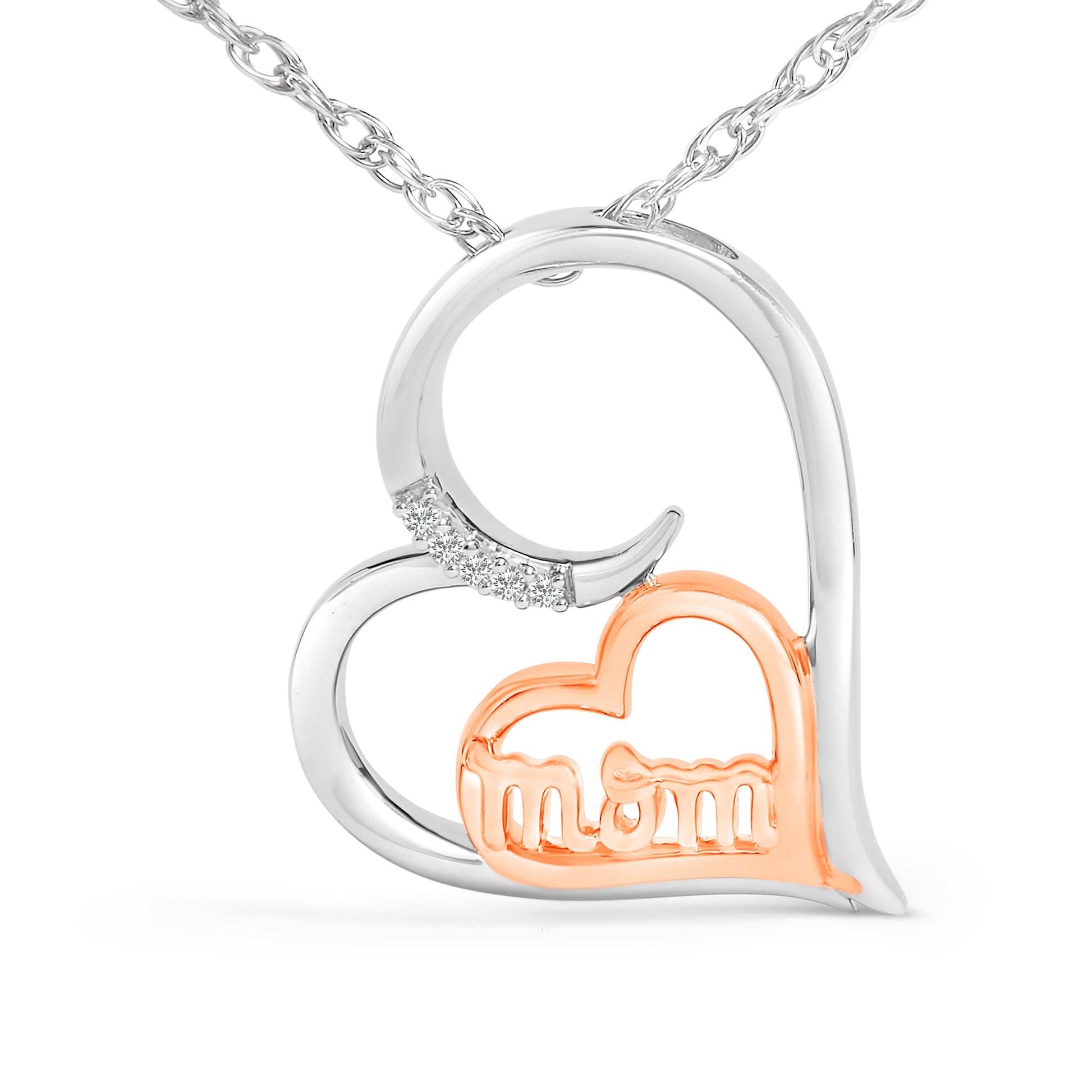 14K Rose Gold Plated Sterling Silver Diamond Accent Mom Heart Pendant Necklace Bids.com