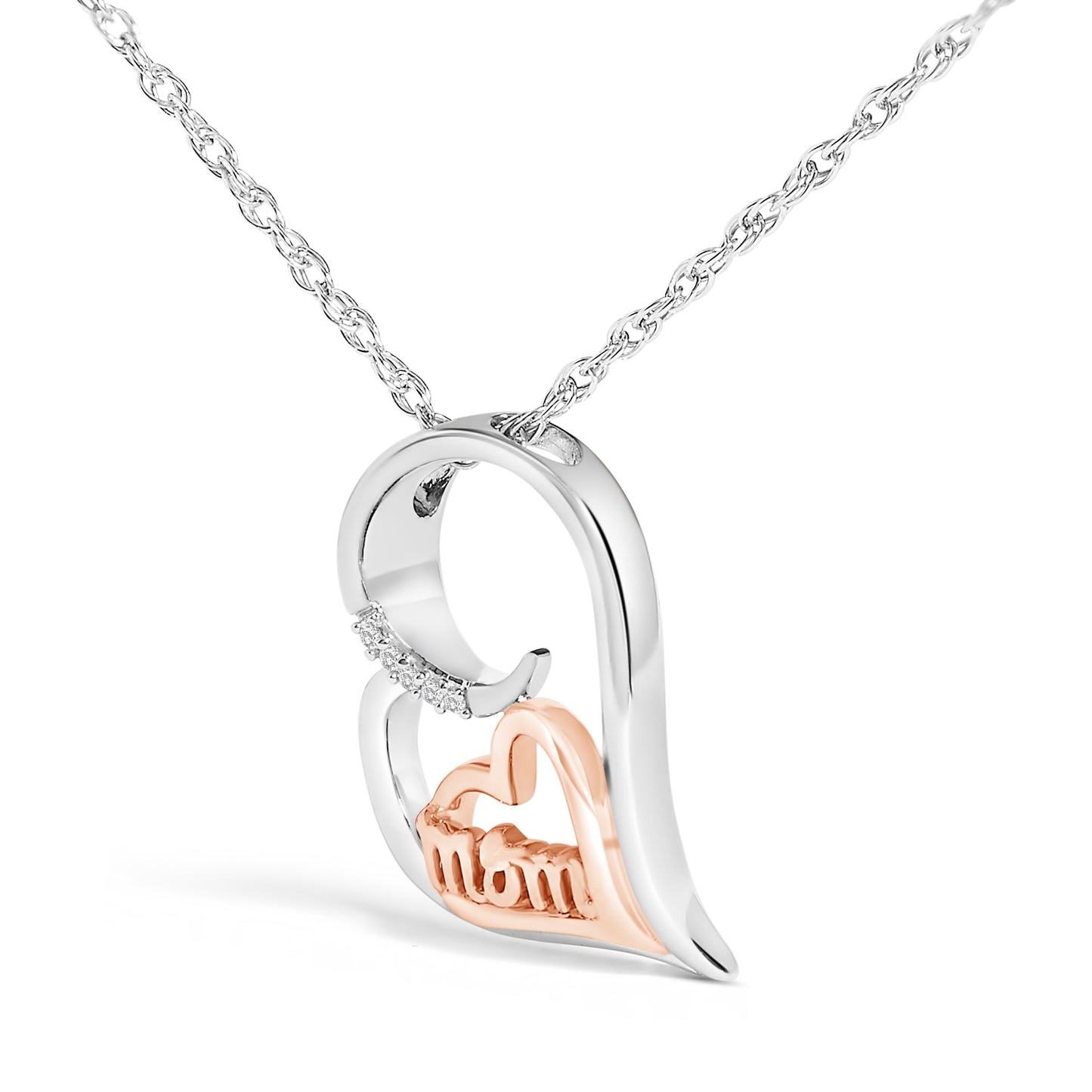 14K Rose Gold Plated Sterling Silver Diamond Accent Mom Heart Pendant Necklace Bids.com
