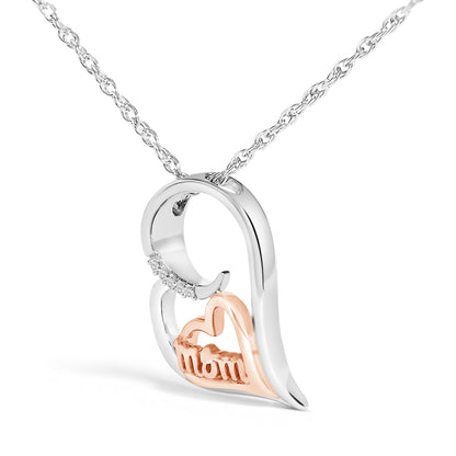 14K Rose Gold Plated Sterling Silver Diamond Accent Mom Heart Pendant Necklace Bids.com