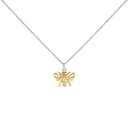 14K Yellow Gold Plated Sterling Silver Diamond Accent Bee Pendant Necklace Bids.com