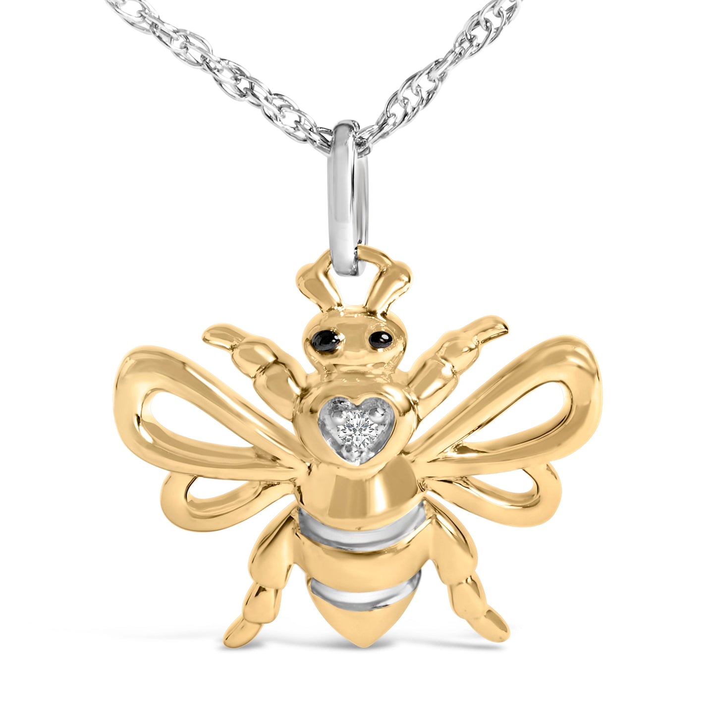 14K Yellow Gold Plated Sterling Silver Diamond Accent Bee Pendant Necklace Bids.com