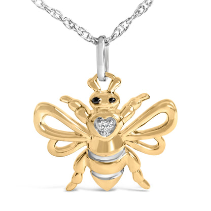 14K Yellow Gold Plated Sterling Silver Diamond Accent Bee Pendant Necklace Bids.com