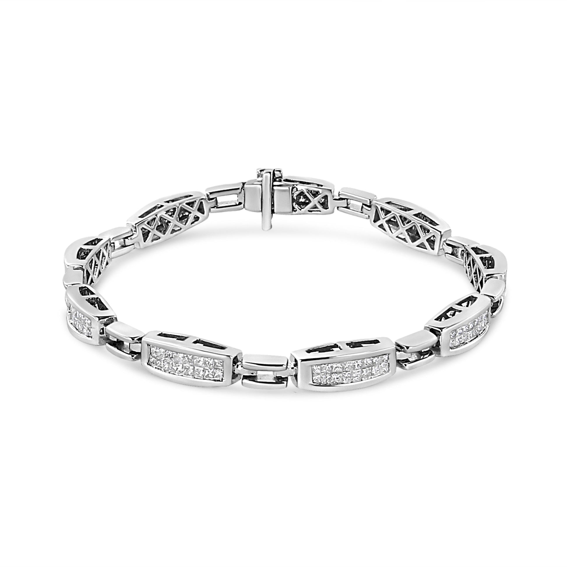 14K White Gold 2.00 Cttw Invisble-Set Princess Diamond Link Bracelet (I1-I2 Clarity, I-J Color) - 7.25" Bids.com