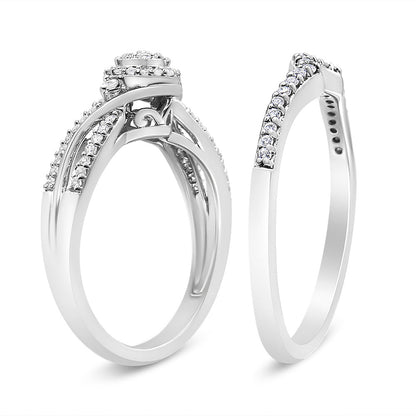 .925 Sterling Silver 1/3 Cttw Composite Diamond Frame Bypass Bridal Set Ring and Band (I-J Color, I2-I3 Clarity) - Ring Size 7 Bids.com