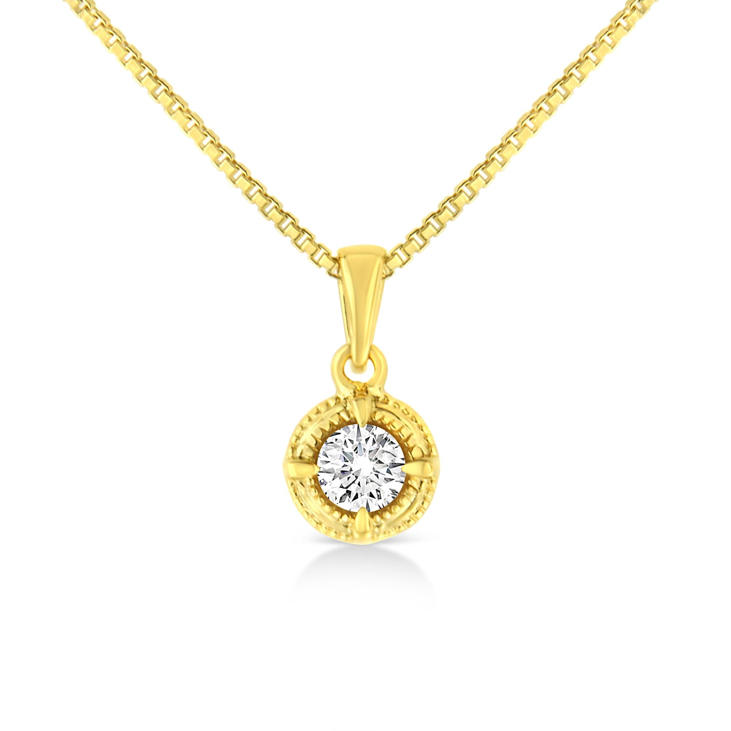 14K Yellow Gold Plated .925 Sterling Silver 1/2 Cttw Brilliant Round Cut Diamond Solitaire Milgrain 18" Pendant Necklace (K-L Color, I2-I3 Clarity) Bids.com