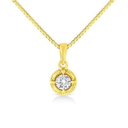 14K Yellow Gold Plated .925 Sterling Silver 1/2 Cttw Brilliant Round Cut Diamond Solitaire Milgrain 18" Pendant Necklace (K-L Color, I2-I3 Clarity) Bids.com