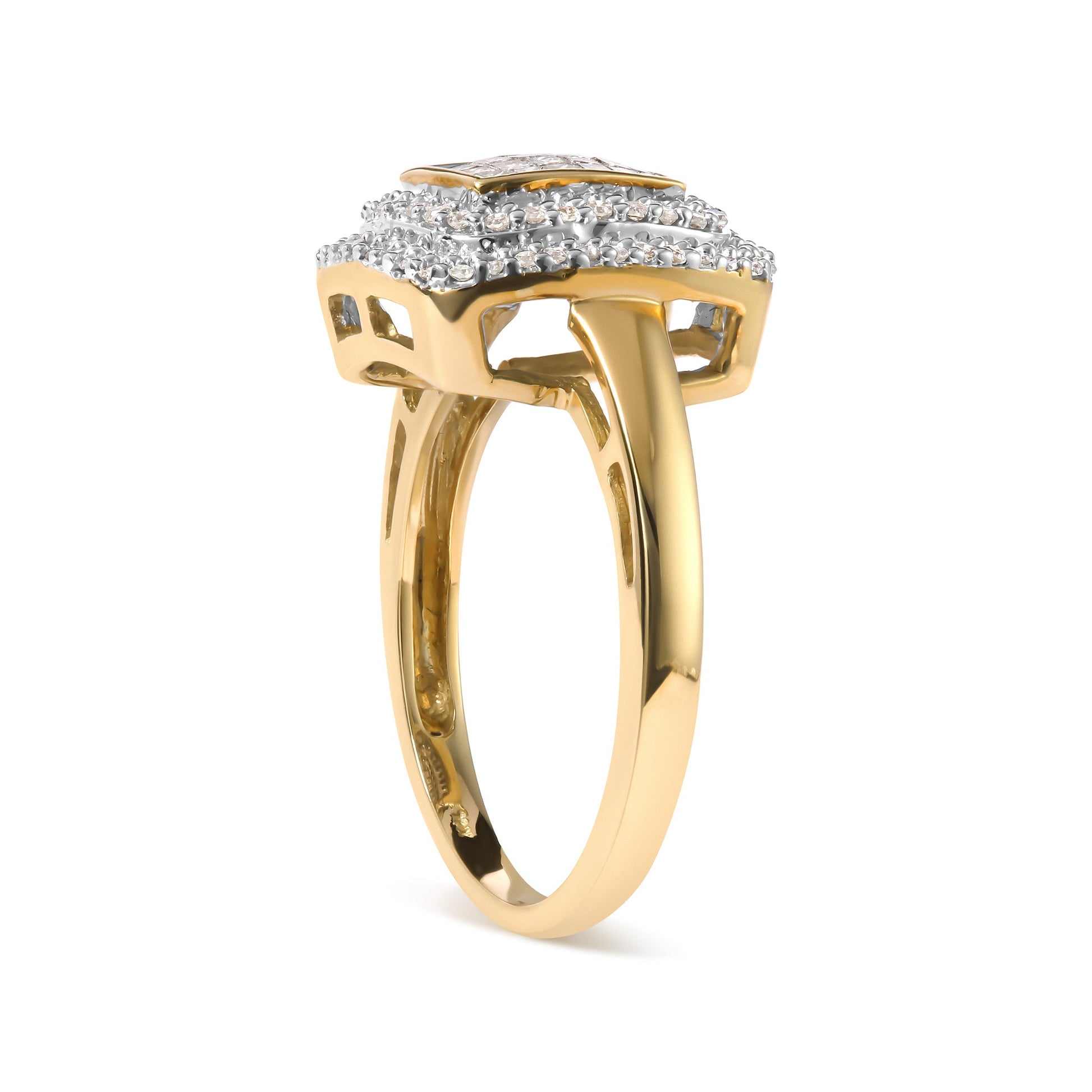 10K Yellow Gold 1/2 cttw Round and Princess Diamond Composite Head and Halo Ring (H-I Color, SI1-SI2 Clarity) - Ring Size 7 Bids.com